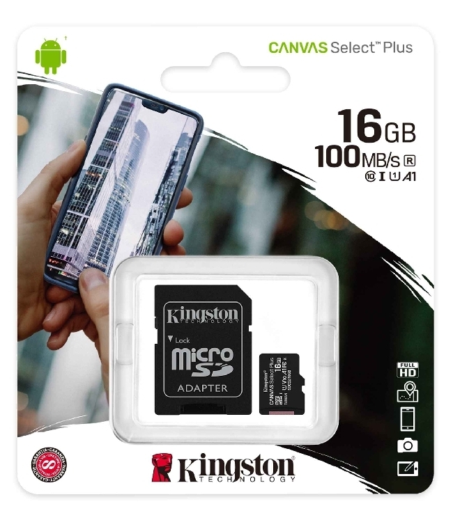 Micro SD 16Gb Kingston con adattatore SD CL10